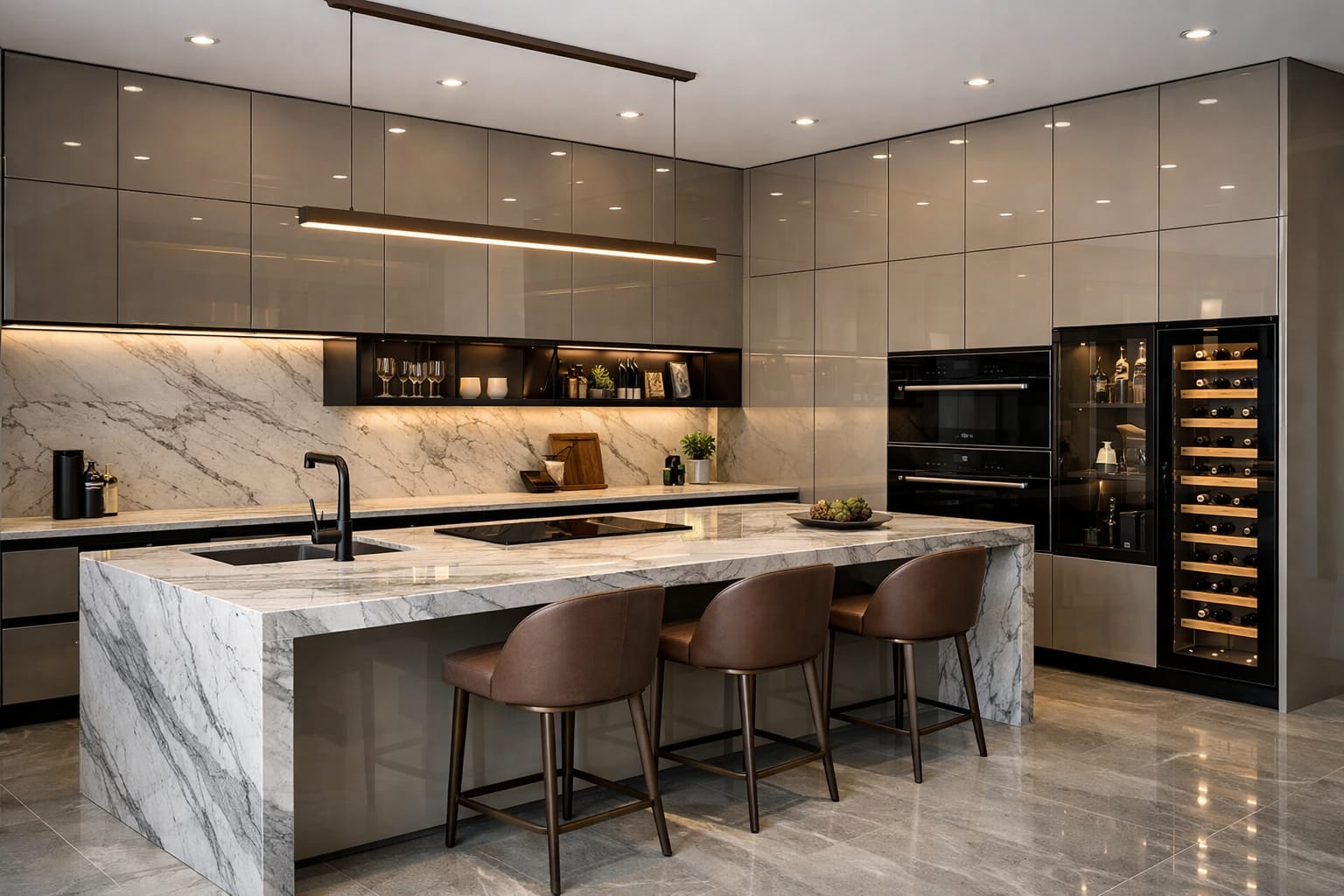 Contemporary Kitchen with Wine Storage