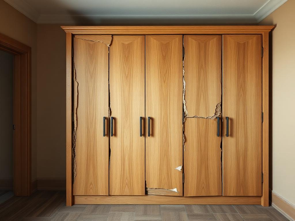 Damaged conventional wooden wardrobe