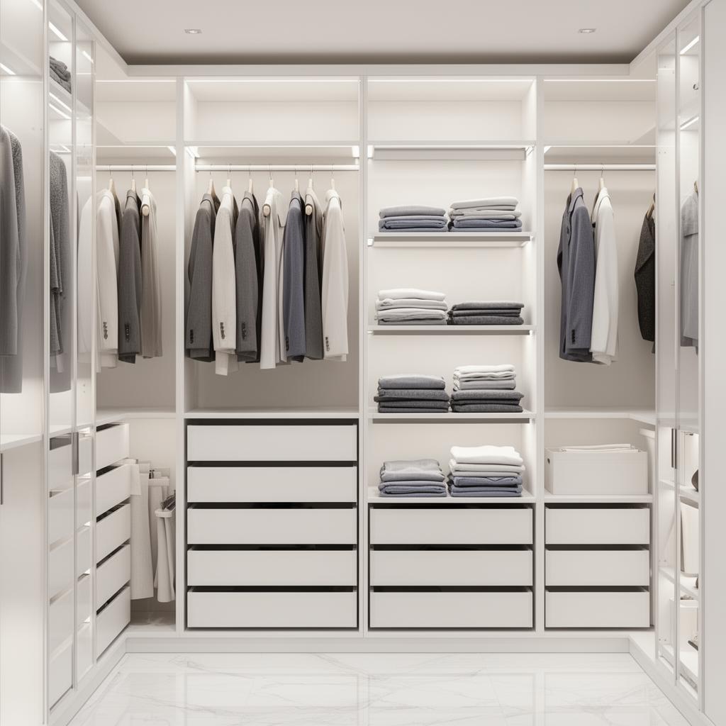 Clean organized wardrobe interior with hygienic surfaces