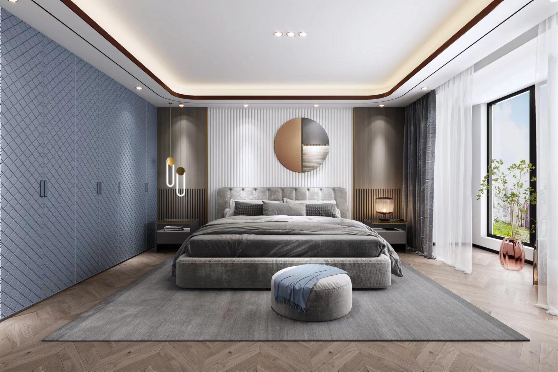 Modern Indian bedroom with built-in wardrobe