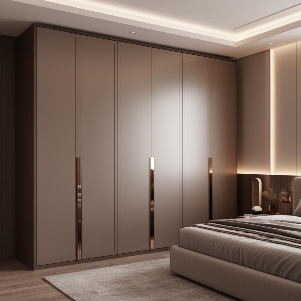 Modern elegant wardrobe with luxury matte finish hiding steel structure